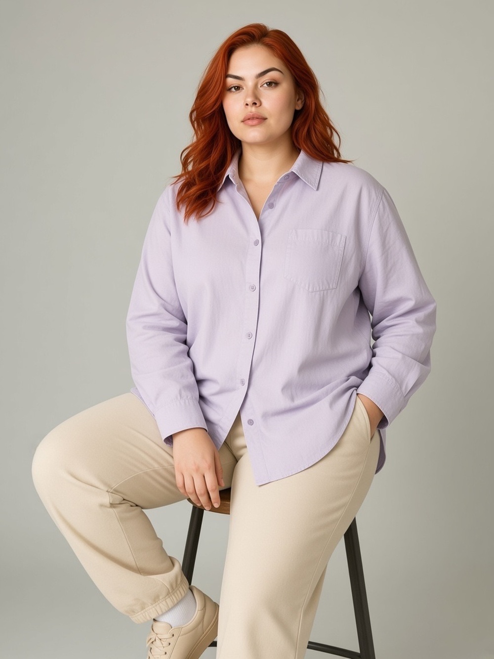 Avenue Lavender Button-Down Boyfriend Shirt